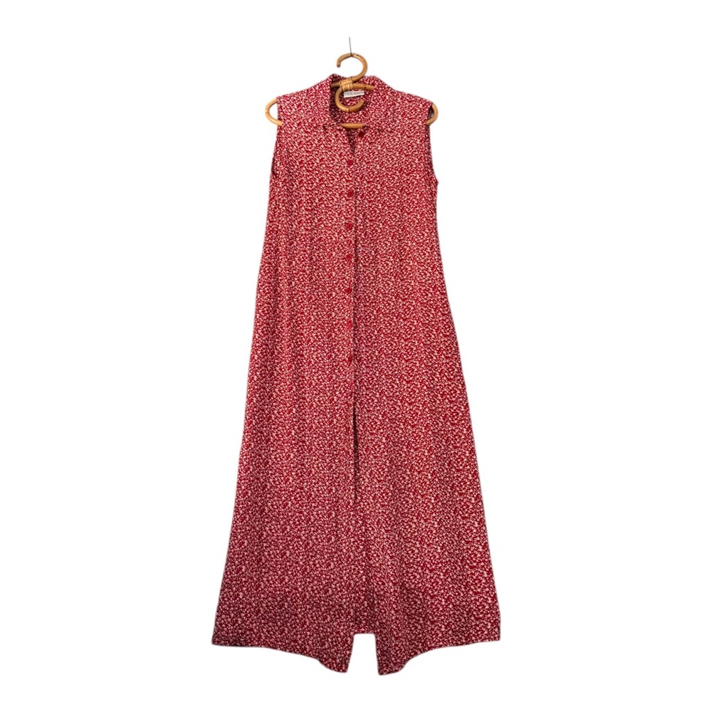 Vintage | East West Fashions | Red Floral Button Front Collared Maxi Dress M